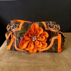 Bright orange and camo purse